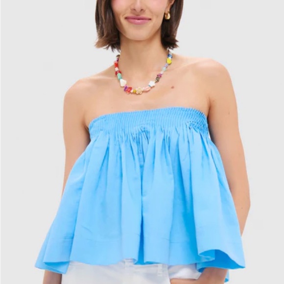 Hyacinth House Tops - New nwt Hyacinth House Azure Blue Shirred Shirley Strapless Blouse Tube Top L